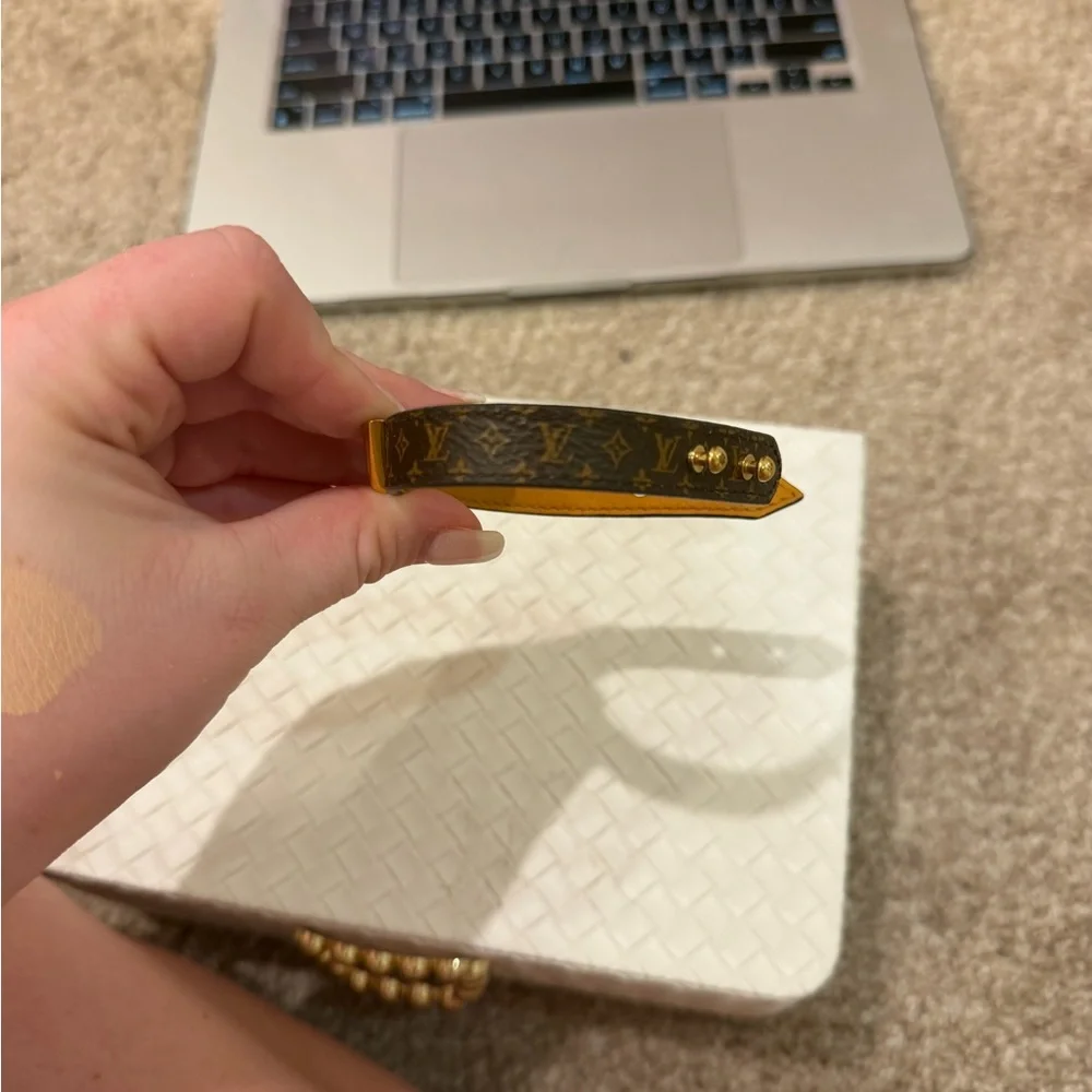 Louis Vuitton Brown Monogram Mini Bracelet with Gold V Accent